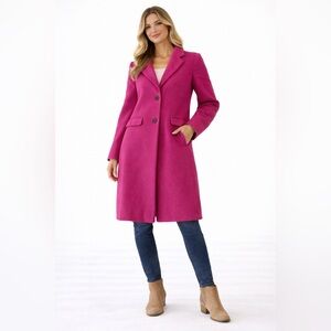 LOFT Fuchsia Single-Breasted Wool-Blend Trench Coat